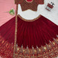 Red Velvet Lehenga With Peacock Embroidery - Buy Shree Fashion