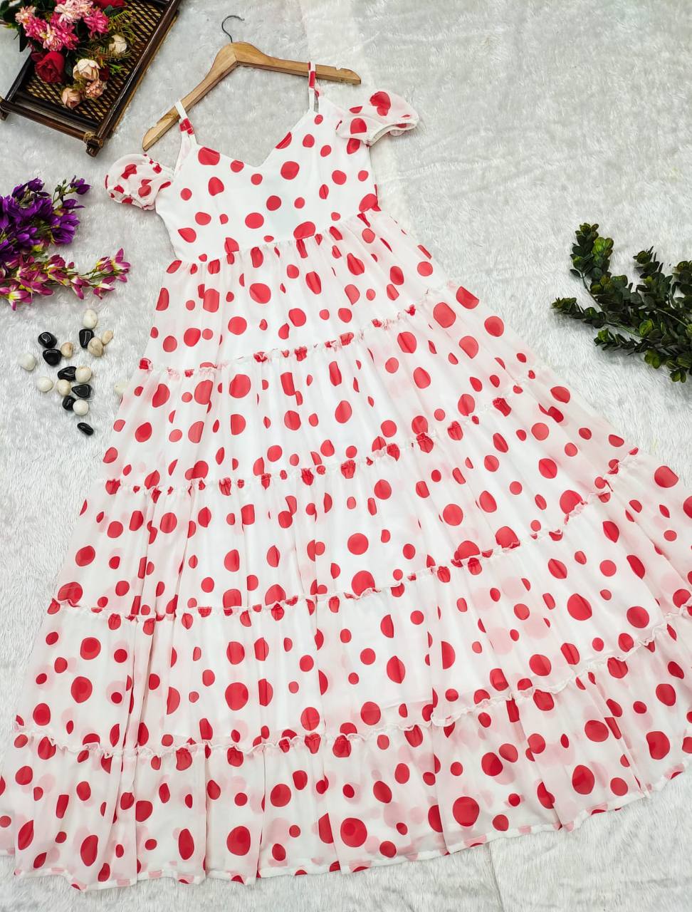 Elf Polka Dot Georgette Dress - Shree Fashion