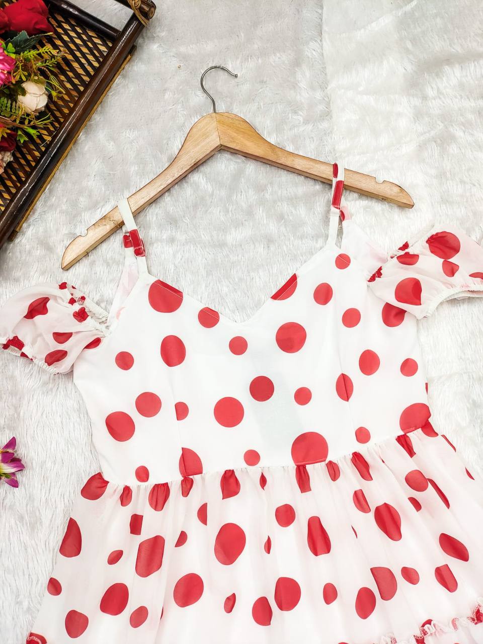 Elf Polka Dot Georgette Dress - Shree Fashion