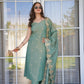 Artful Peacock Green Color Chinnon Silk Embroidery Salwar Suit