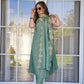 Artful Peacock Green Color Chinnon Silk Embroidery Salwar Suit