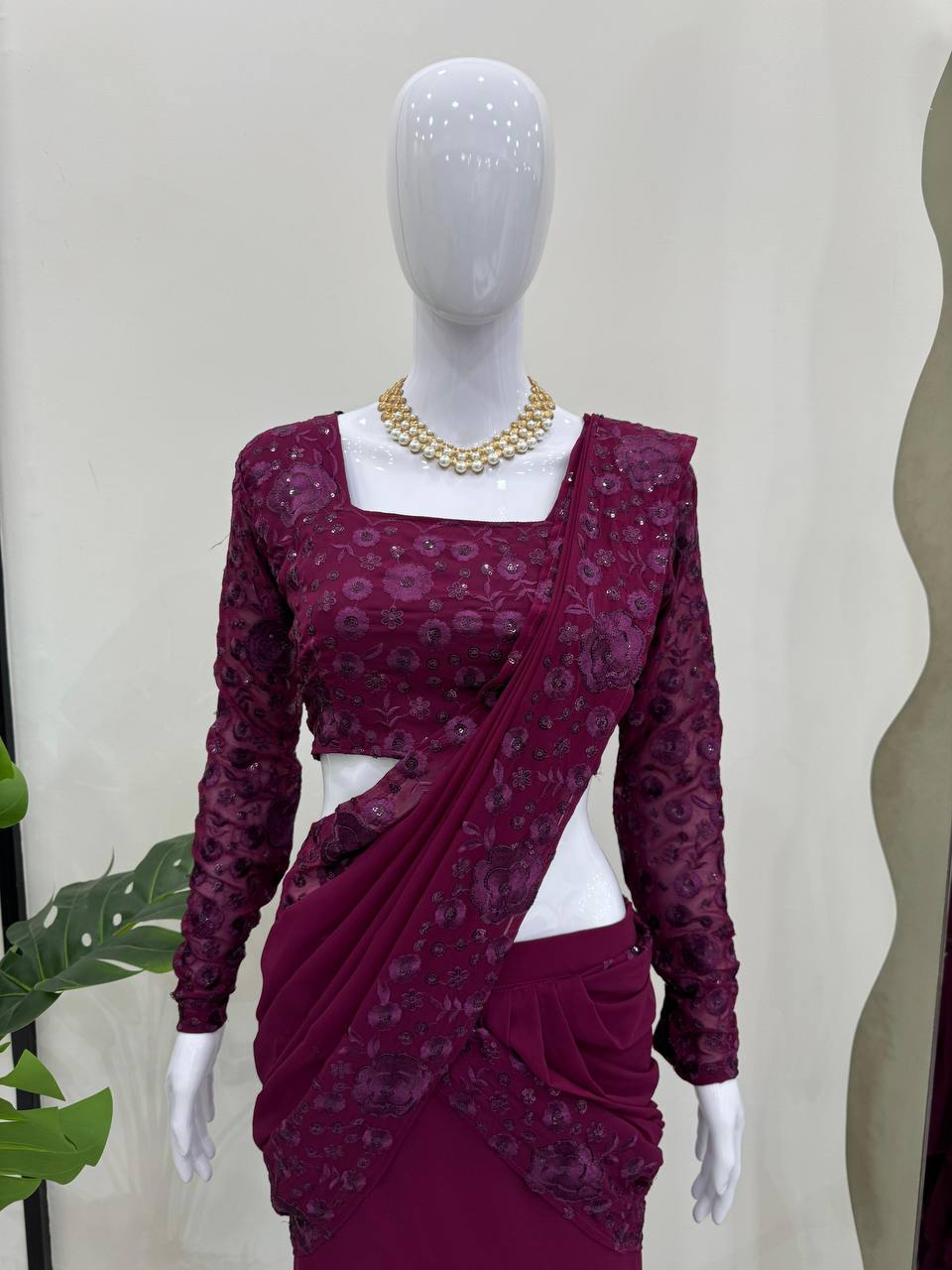 Elegant Wine Lehenga Saree - shree fashion