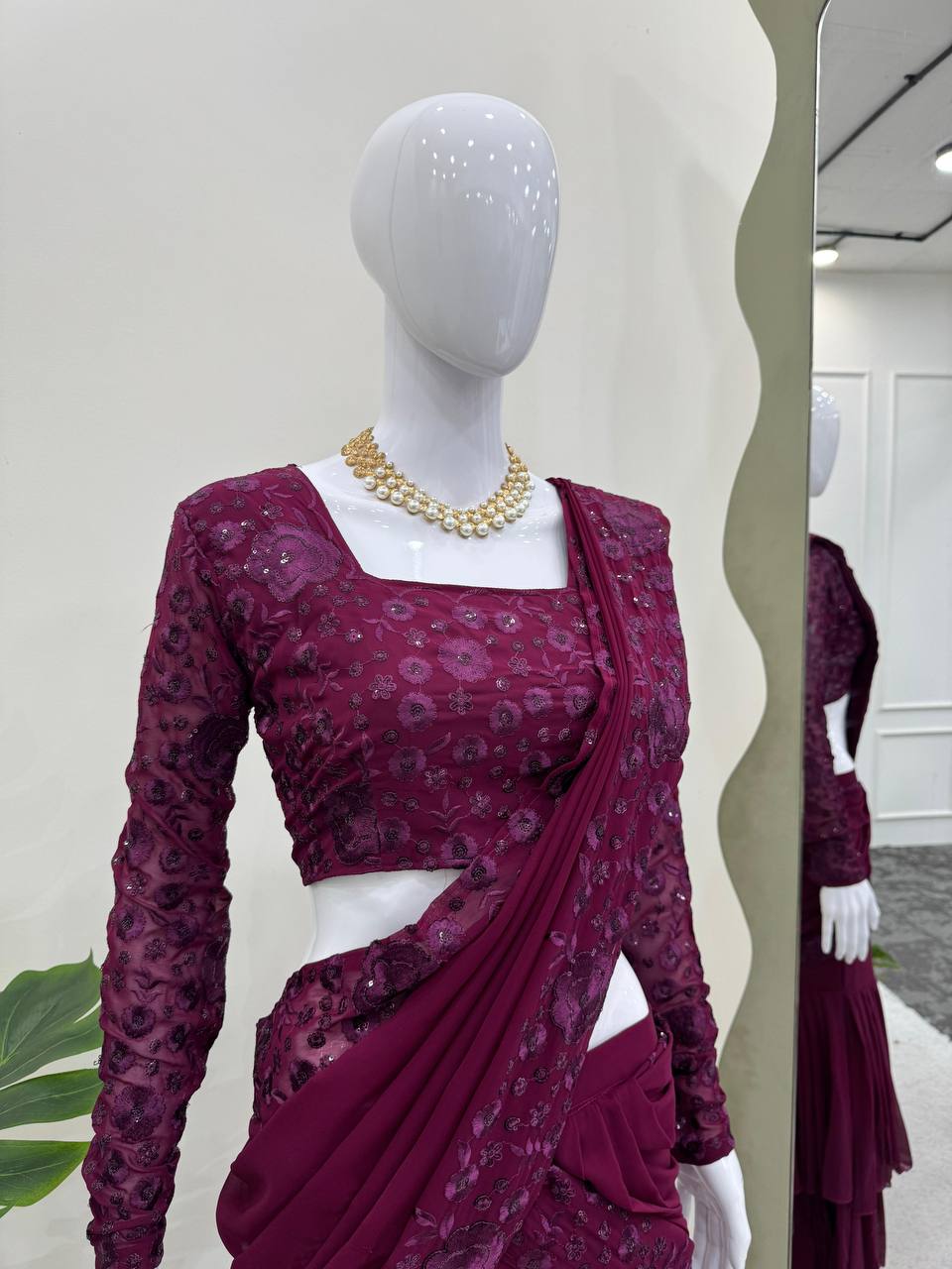 Elegant Wine Lehenga Saree - shree fashion