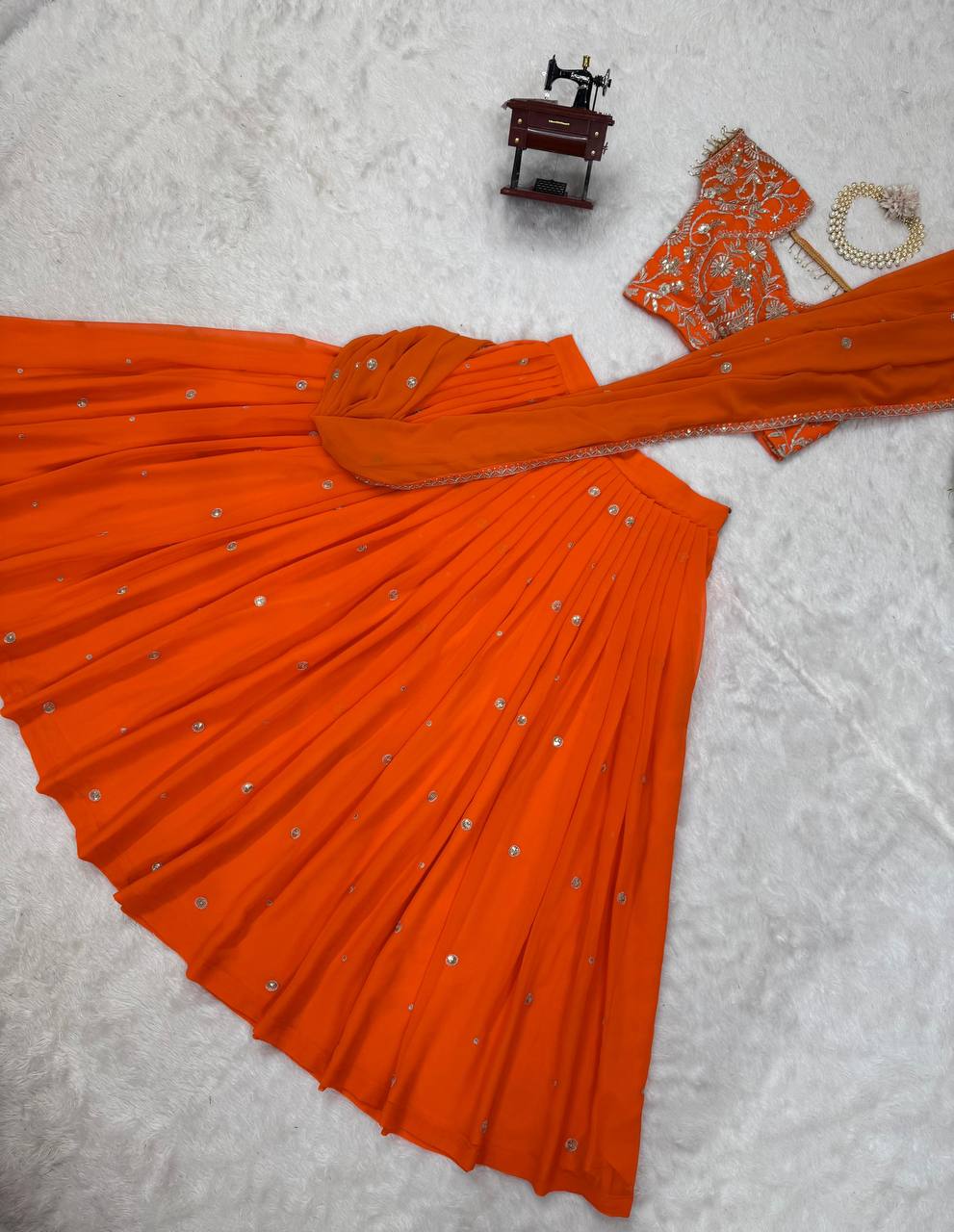 Orange Sequined Lehenga Saree - shree fashion