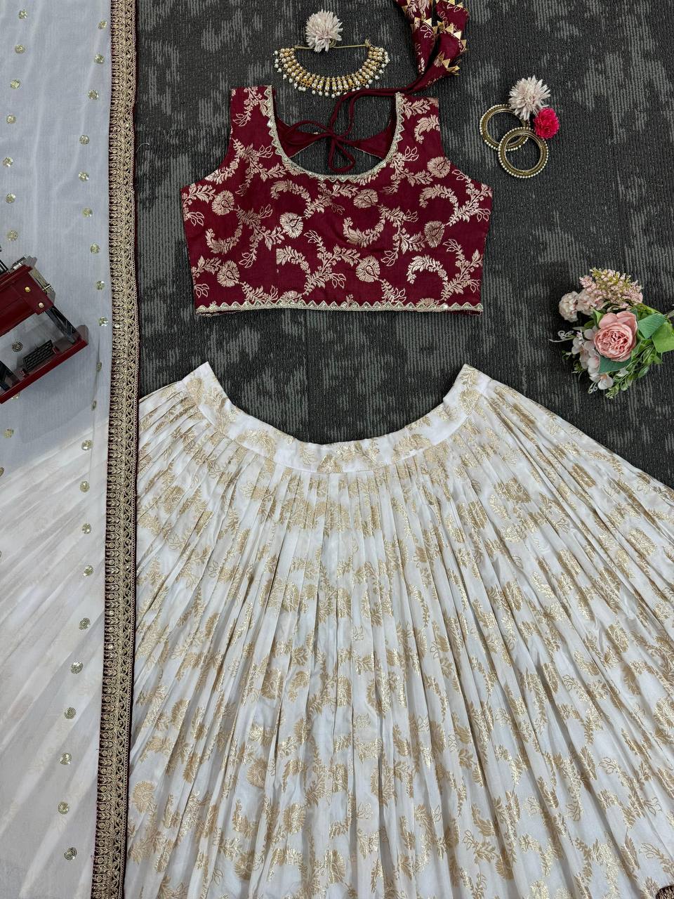 Red And White Designer Lehenga Choli - Buy shree fashion