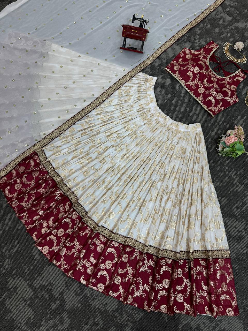 Red And White Designer Lehenga Choli - Buy shree fashion