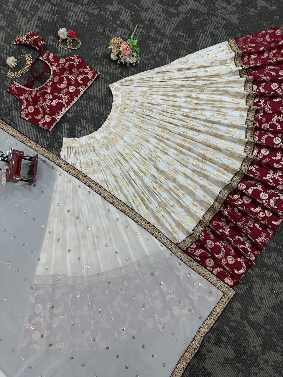 Red And White Designer Lehenga Choli - Buy shree fashion