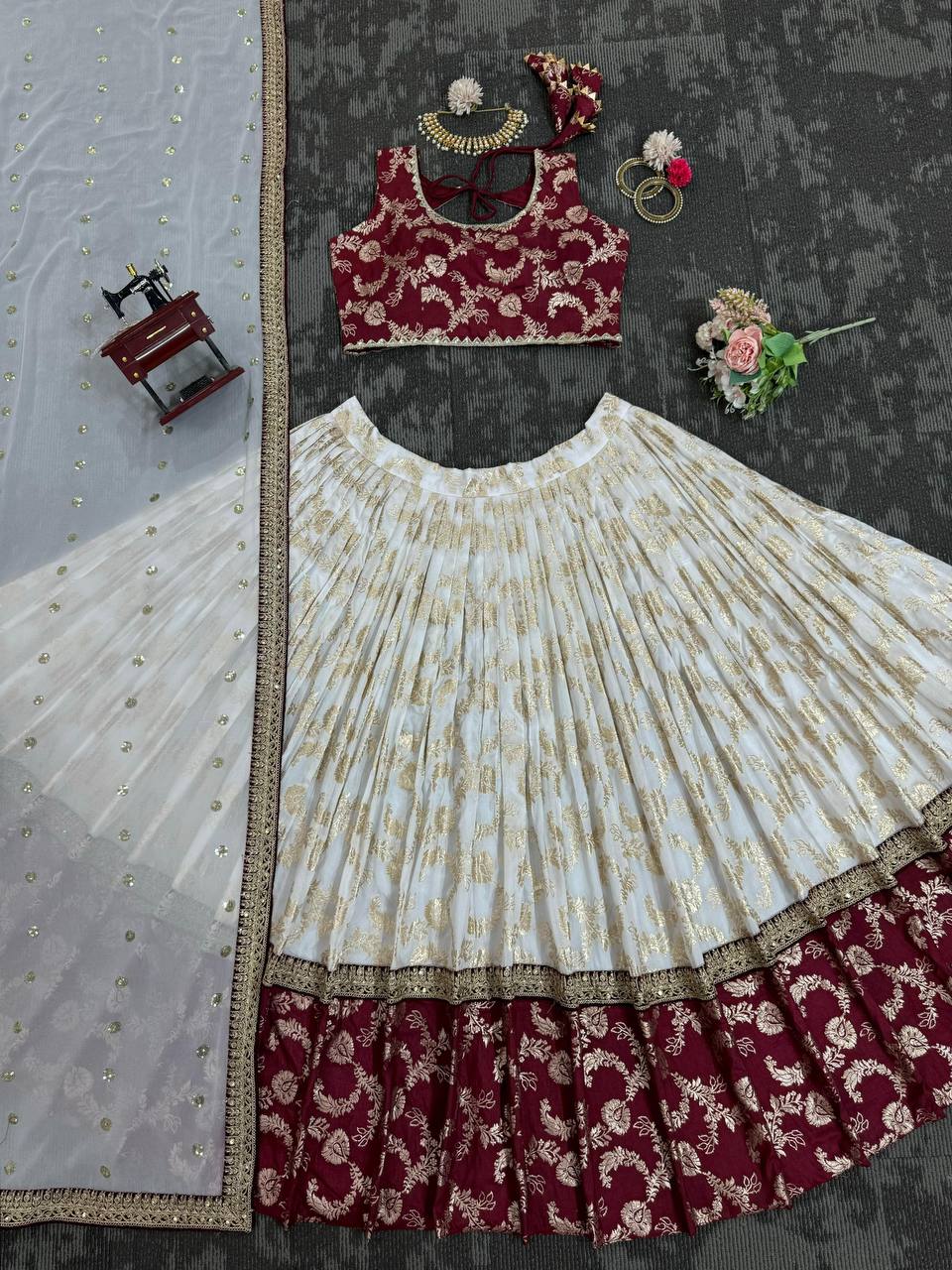 Red And White Designer Lehenga Choli - Buy shree fashion