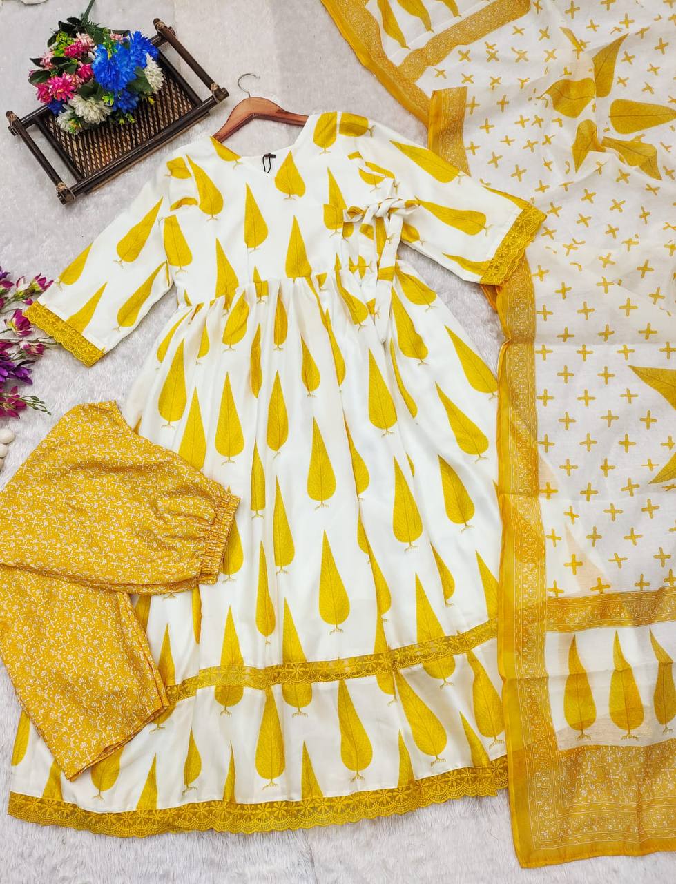 Yellow & White Kurta Suit Sets For Women By Shree Fashion