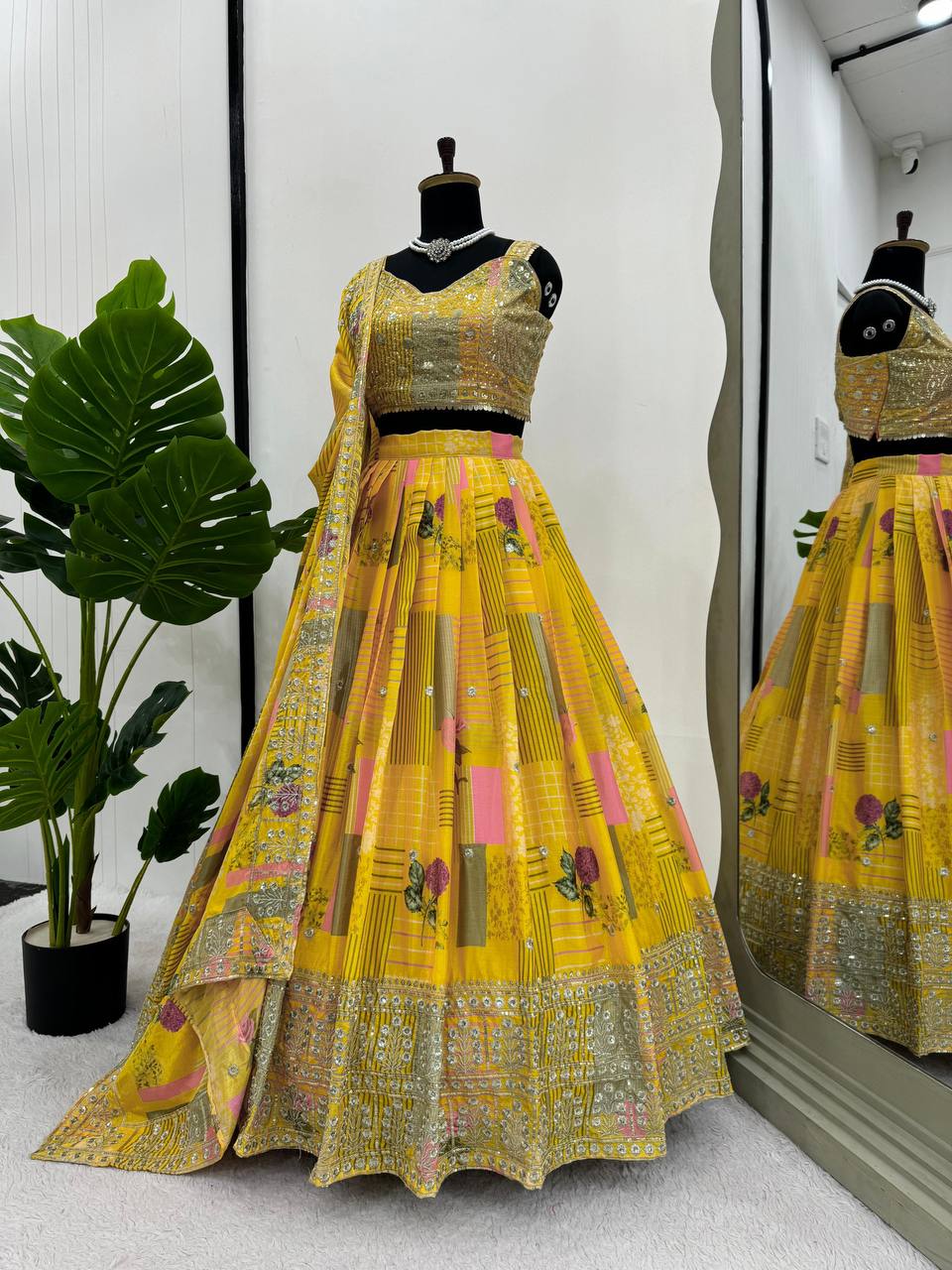 Yellow Color Thread Sequins Work Trendy Silk Designer Lehenga Choli