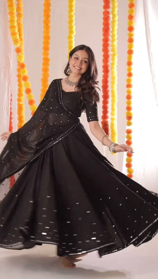 Black Thread Work Faux Georgette Lehenga Choli