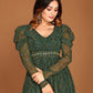 Stylish Georgette Green Bandhani Gown With Belt