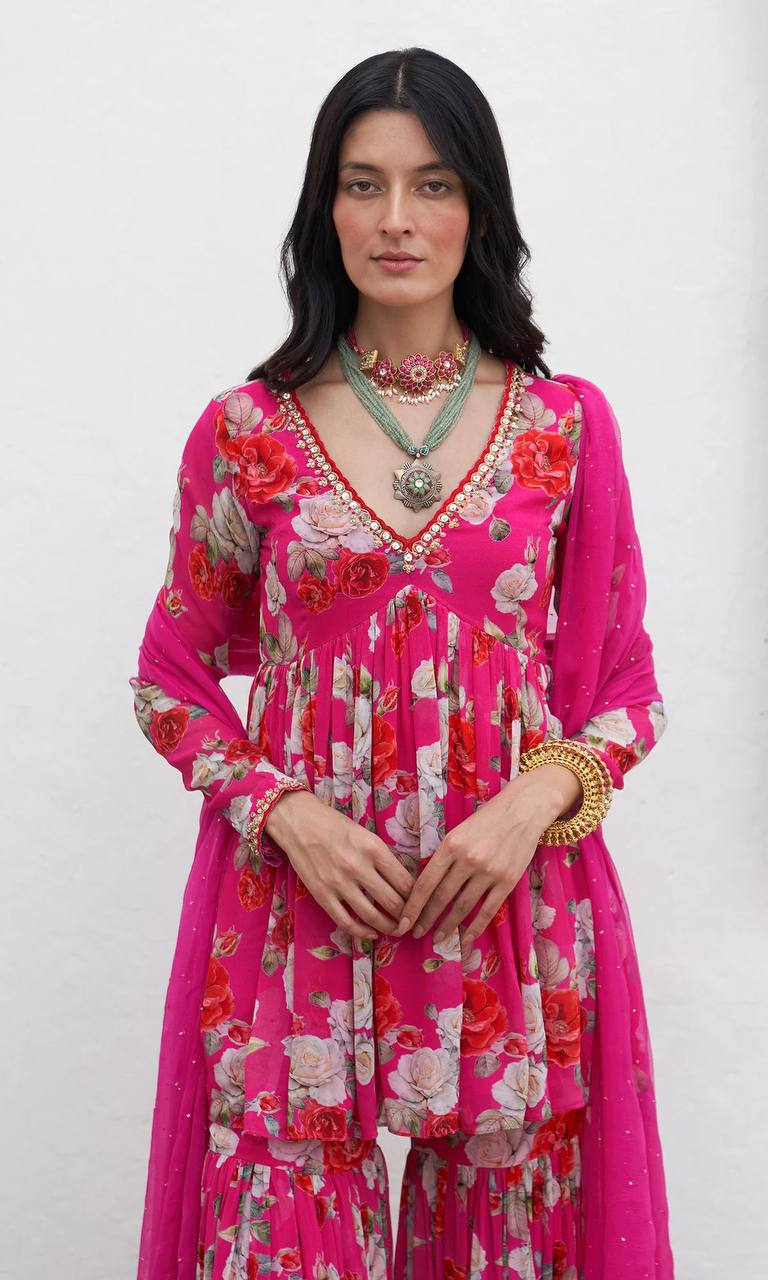 Pink Floral Sharara Set - shree fashion