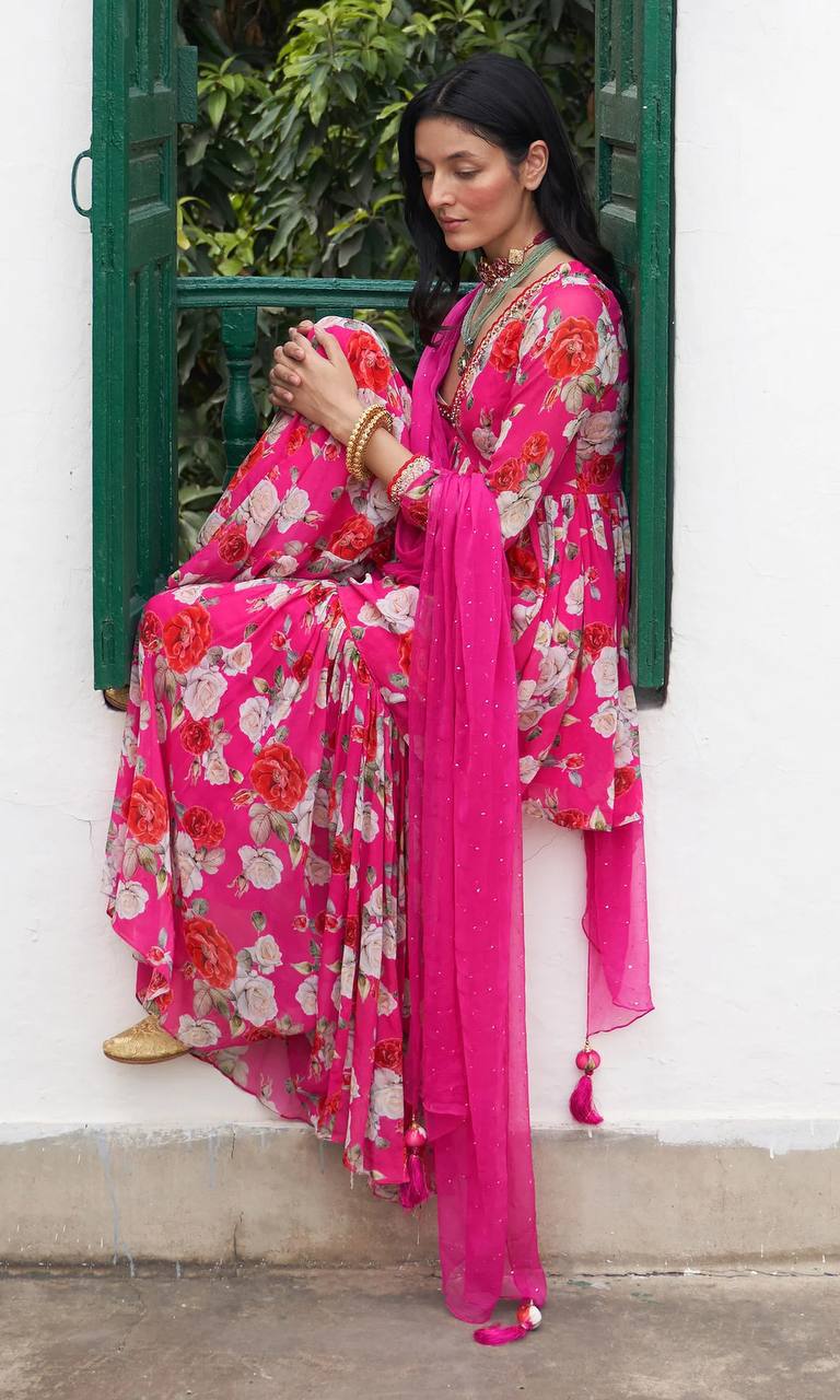 Pink Floral Sharara Set - shree fashion