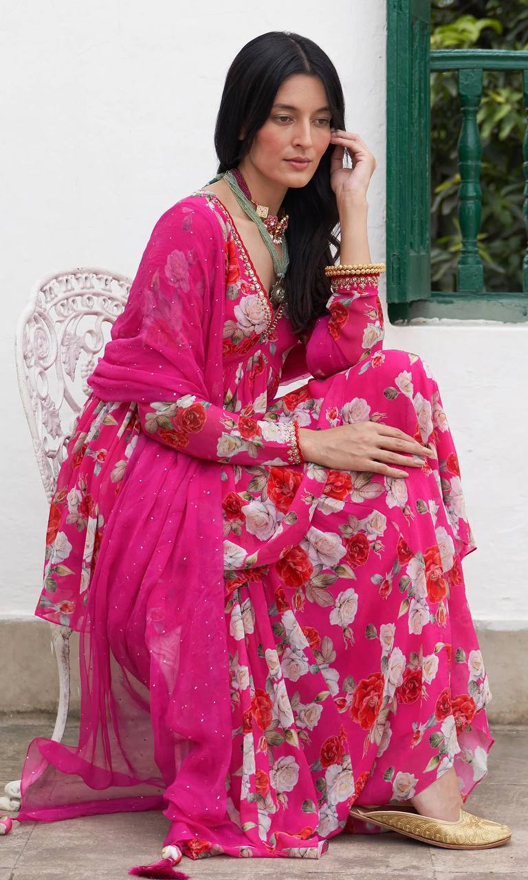 Pink Floral Sharara Set - shree fashion