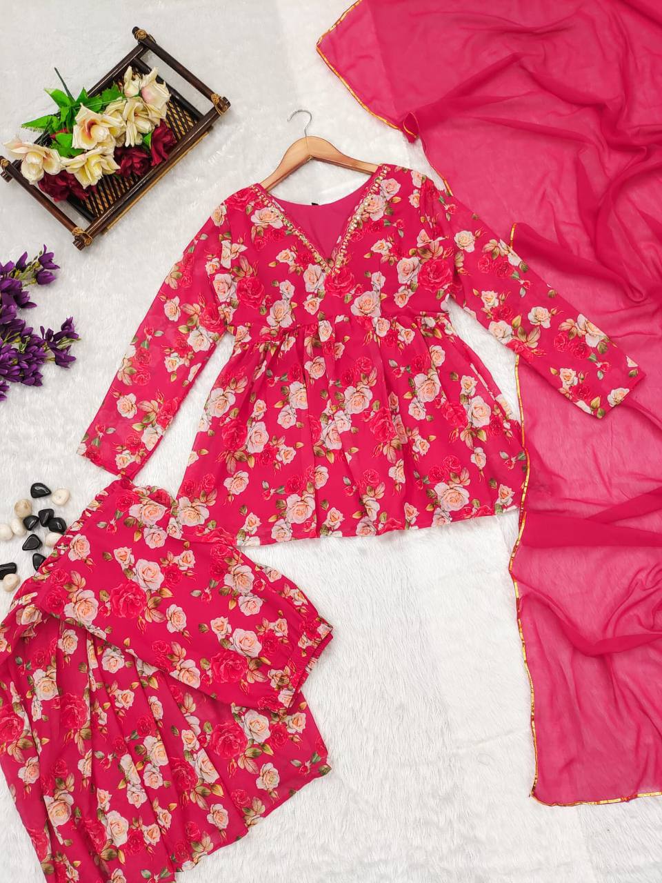 Pink Floral Sharara Set - shree fashion