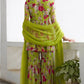 Gulafsha Neon Green V Neck Sharara Set