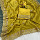 Gold Crunch Floral Sequinned Silk Blend Saree With Designer Sequiner & Thread