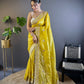 Gold Crunch Floral Sequinned Silk Blend Saree With Designer Sequiner & Thread