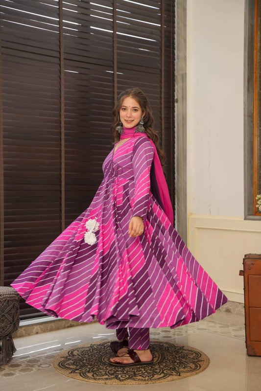 Kaveri Wine  Leheriya Suit Set