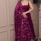 Wine Color Partywear Sequins Embroidered Gown