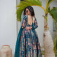 BLue & Green Printed Anarkali Suit Set by Shreefashion