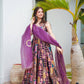 Purple Digital Printed Anarkali Gown With Organza Dupatta