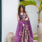 Purple Digital Printed Anarkali Gown With Organza Dupatta