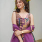 Purple Digital Printed Anarkali Gown With Organza Dupatta