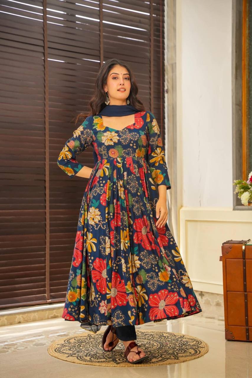 Mrunal Blue Floral Suit Set