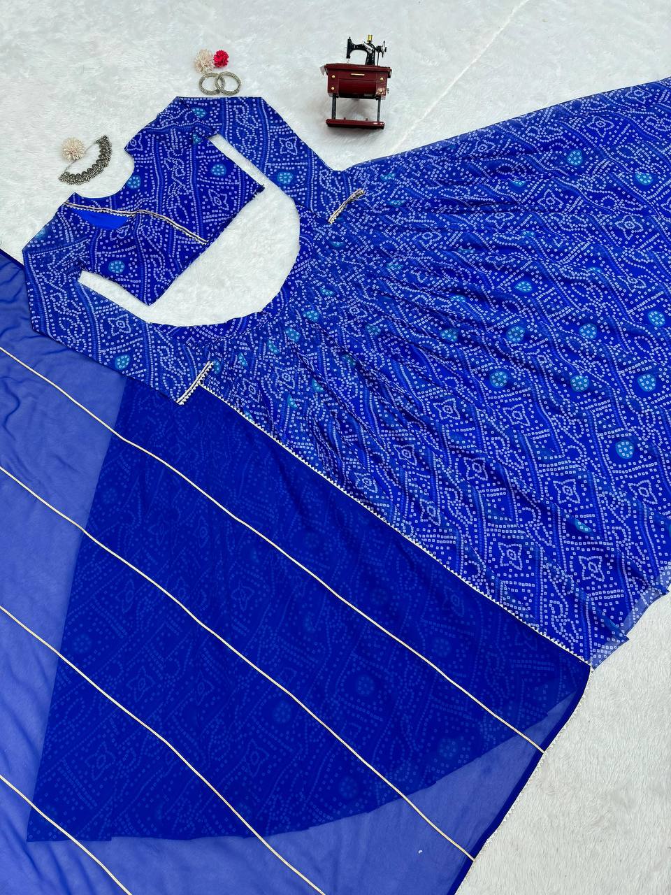 Ready To Wear Blue Faux Georgette With Digital Print Lehengha