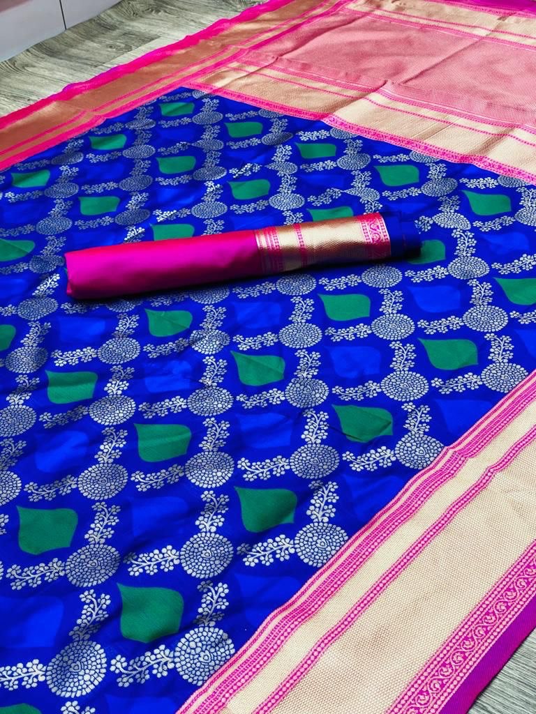 Elegant Blue Soft Banarasi Silk Saree