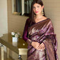 Woven Zari Dark Purple Silk Saree