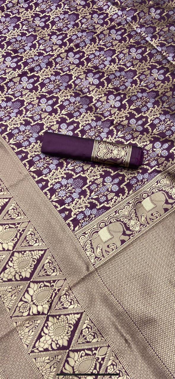 Woven Zari Dark Purple Silk Saree