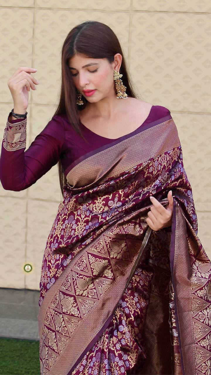 Woven Zari Dark Purple Silk Saree