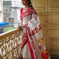 Dussehra Special Red Devi Plain Linen Digital Print Saree