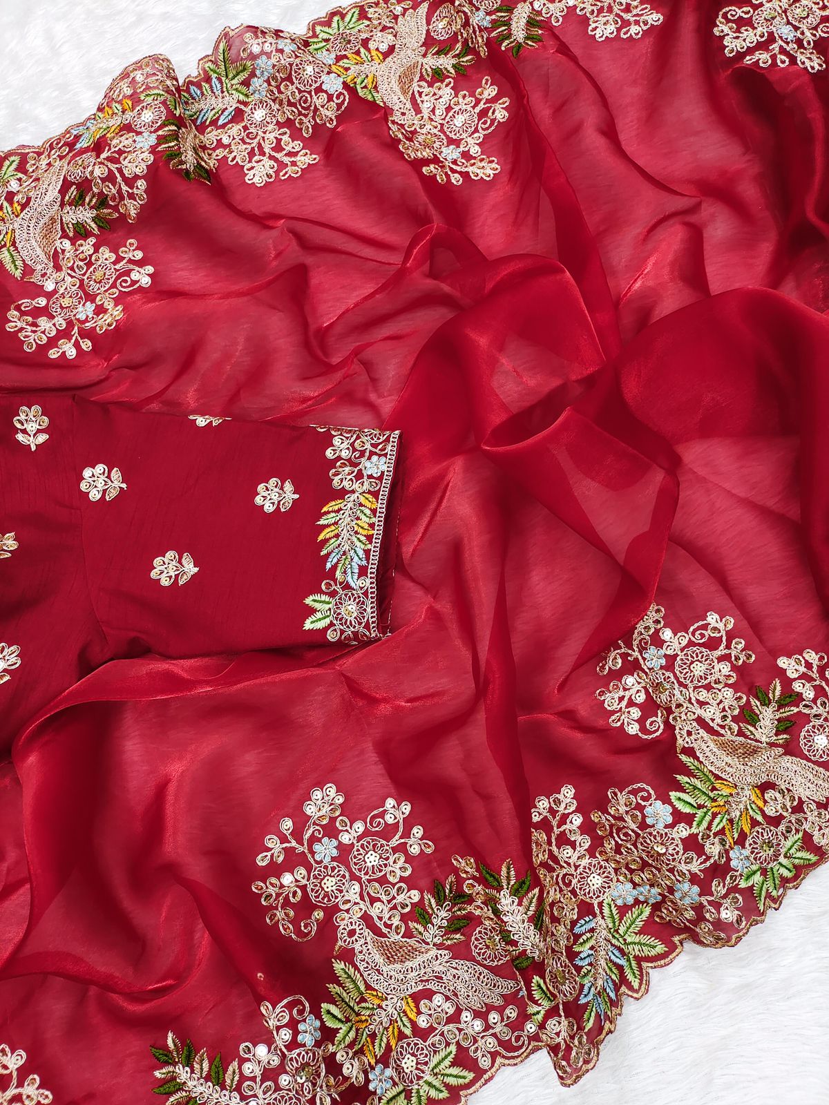 Luxuriant Sequence Red Color Saree