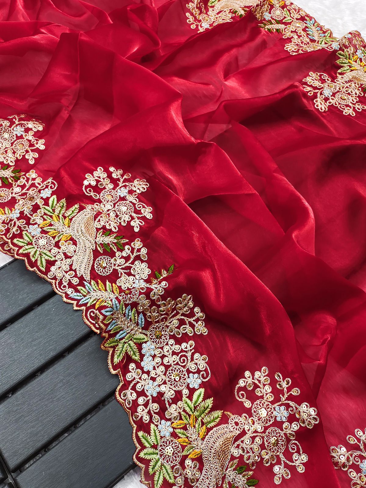 Luxuriant Sequence Red Color Saree