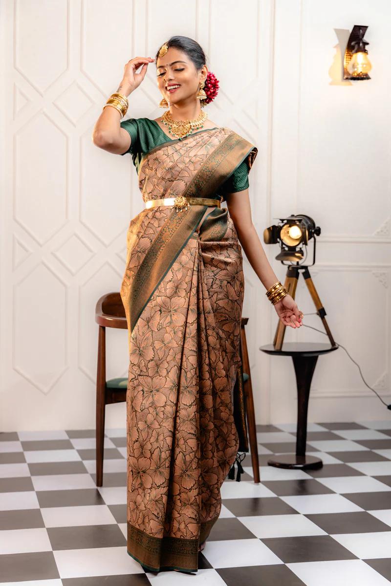 Rayon Light Brown Saree - Elegant & Comfortable Traditional Saree for Special Occasions