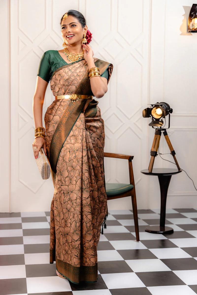 Rayon Light Brown Saree - Elegant & Comfortable Traditional Saree for Special Occasions