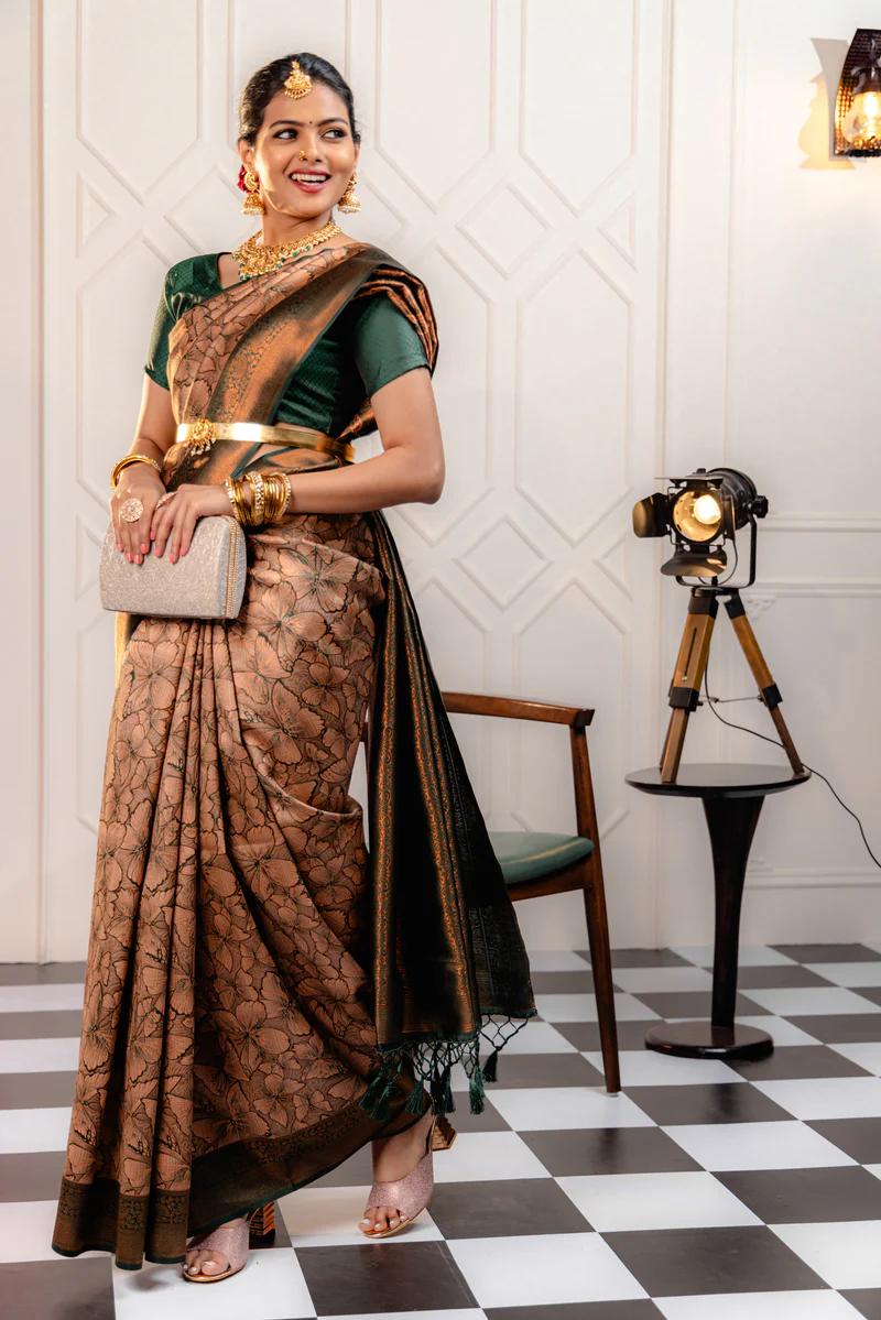 Rayon Light Brown Saree - Elegant & Comfortable Traditional Saree for Special Occasions