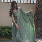 Artful Peacock Green Color Chinnon Silk Embroidery Salwar Suit