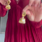 Red  Metal Chinnon Anarkali Dress