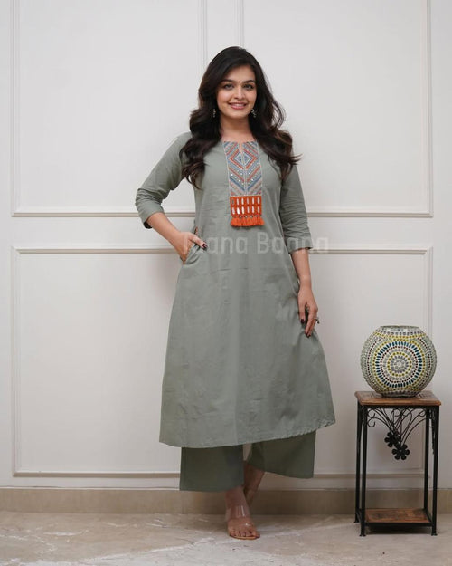 Cord set in Aline pattern paired with Ankle length palazzo*