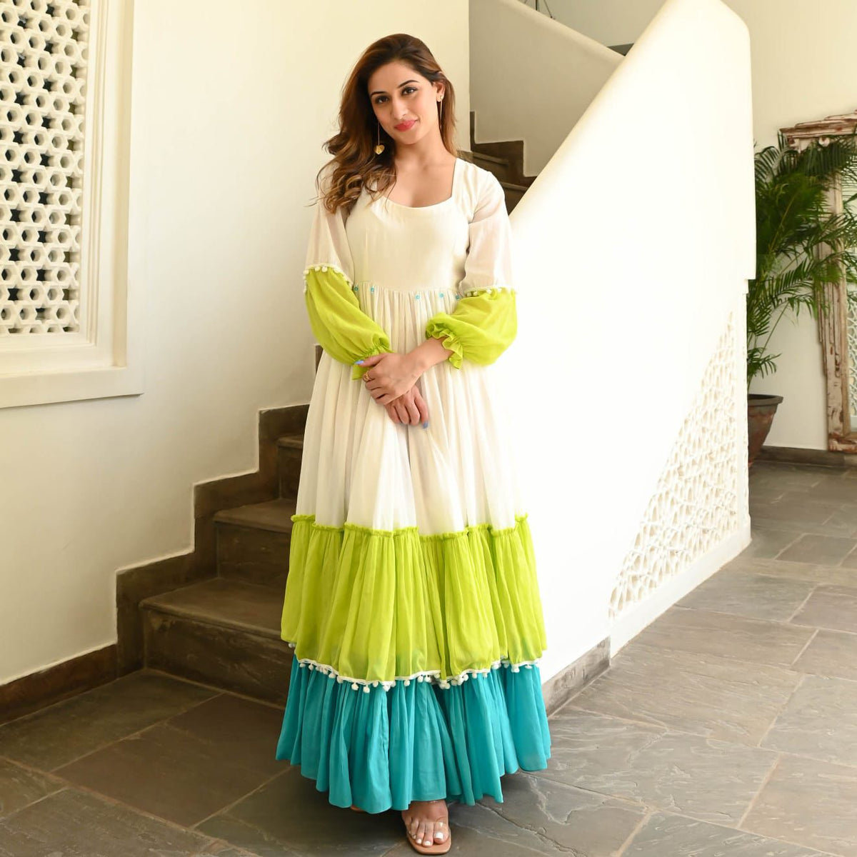 Full flair beautiful gown with lace work