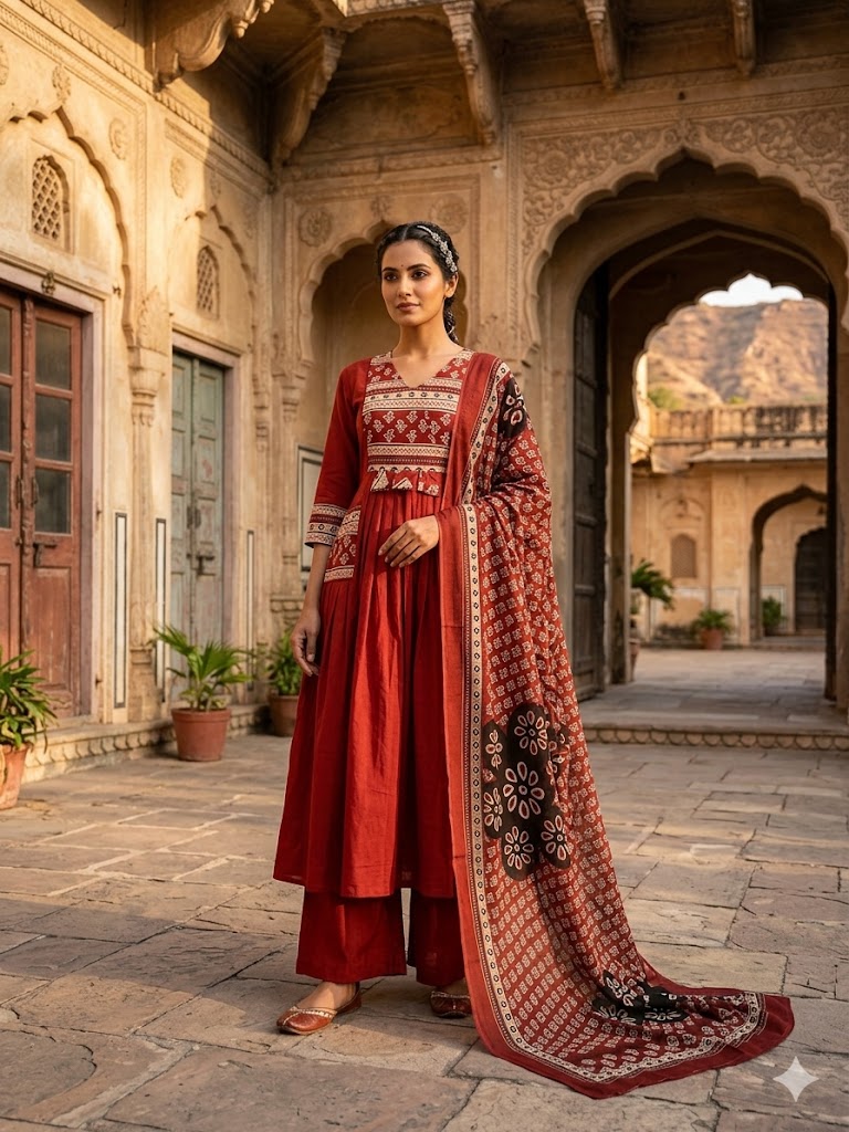 straight  A line kurta both side pocket set with pant dupatta