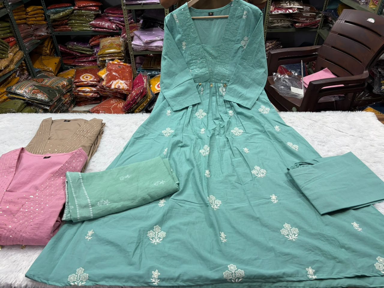 Anarkali kurti pant dupatta set