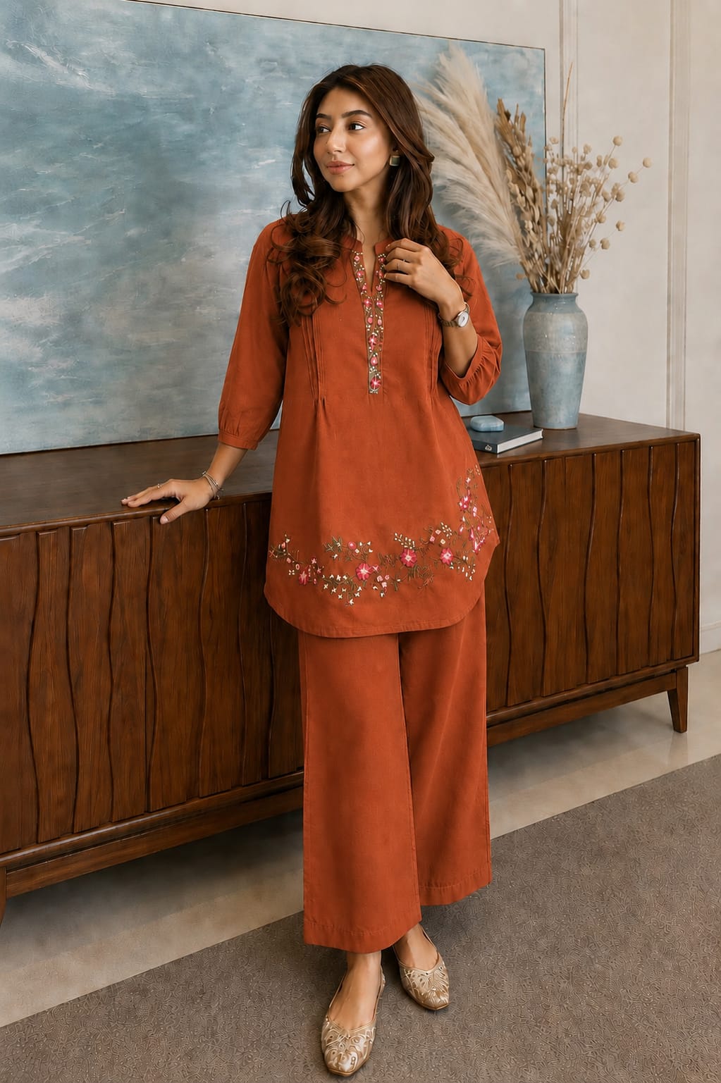 Embroidered Cord Set Paired With Pant