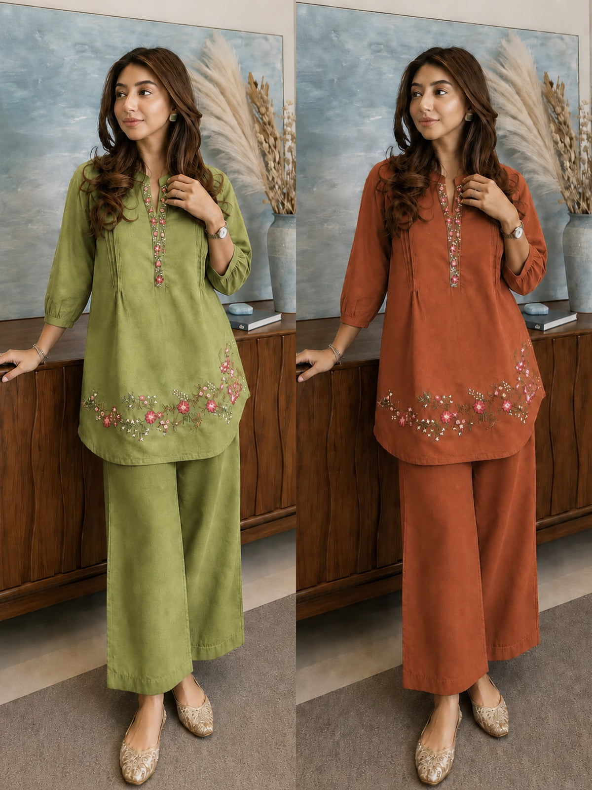 Embroidered Cord Set Paired With Pant