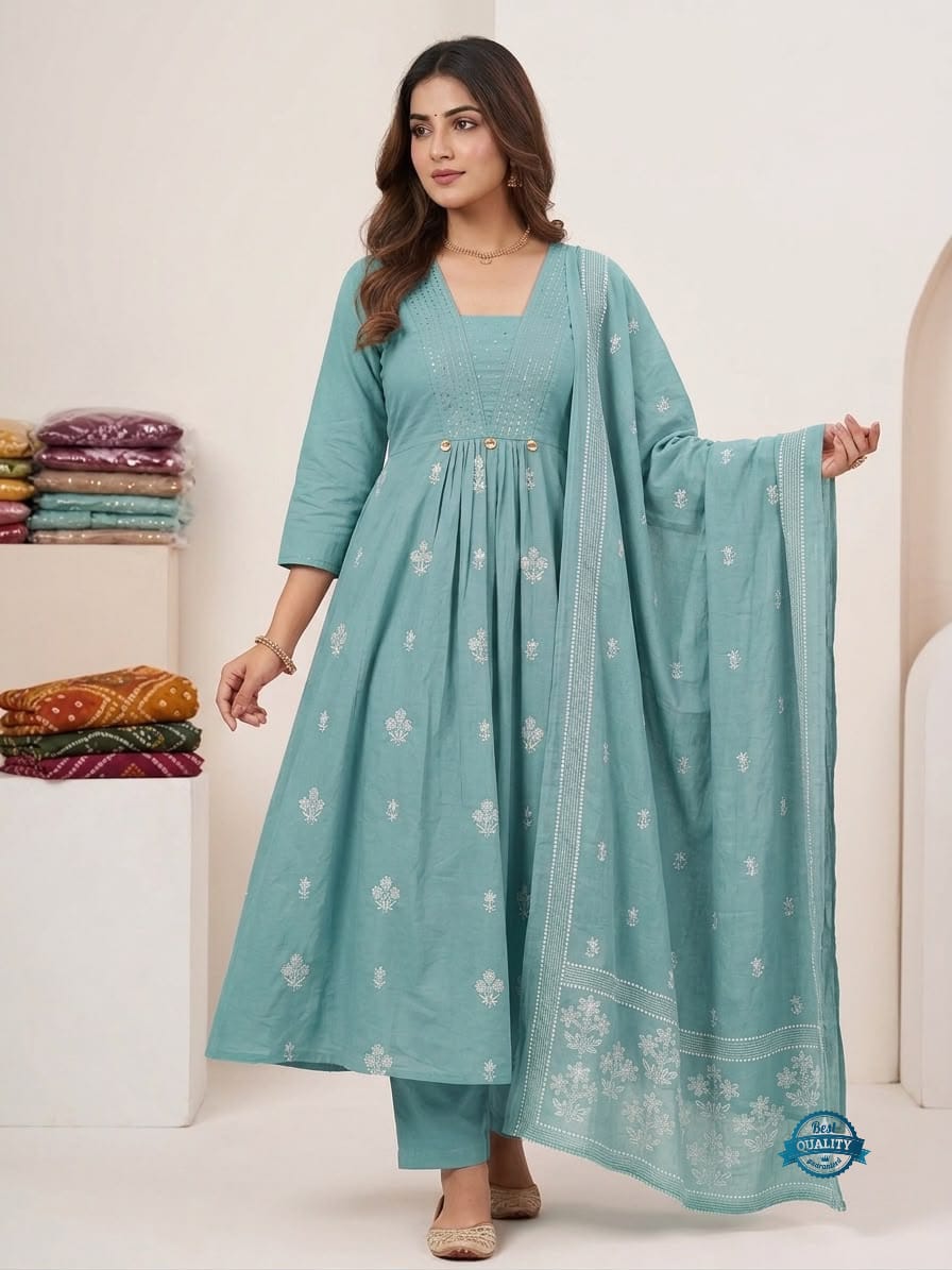 Anarkali kurti pant dupatta set